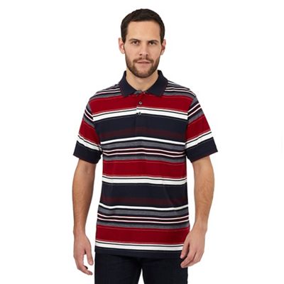 Maine New England Big and tall dark red jacquard striped cotton polo shirt